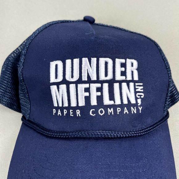 The Office Dunder Mifflin Hat Cap Snapback Trucker Navy Blue Paper TV Show Mens - Picture 3 of 7